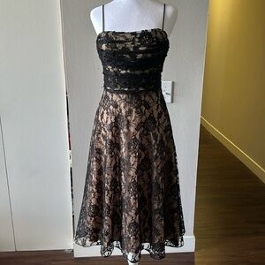 Lace black-nude fit and flare midi dress